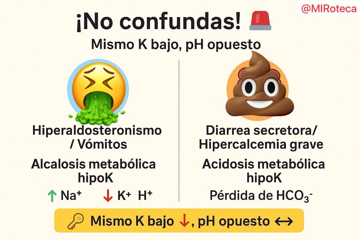 Potasio bajo, pH opuesto (¡no confundas!)